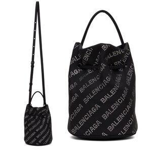 NEW Balenciaga Wheel XS Drawstring Bucket Bag, Black/Crystal